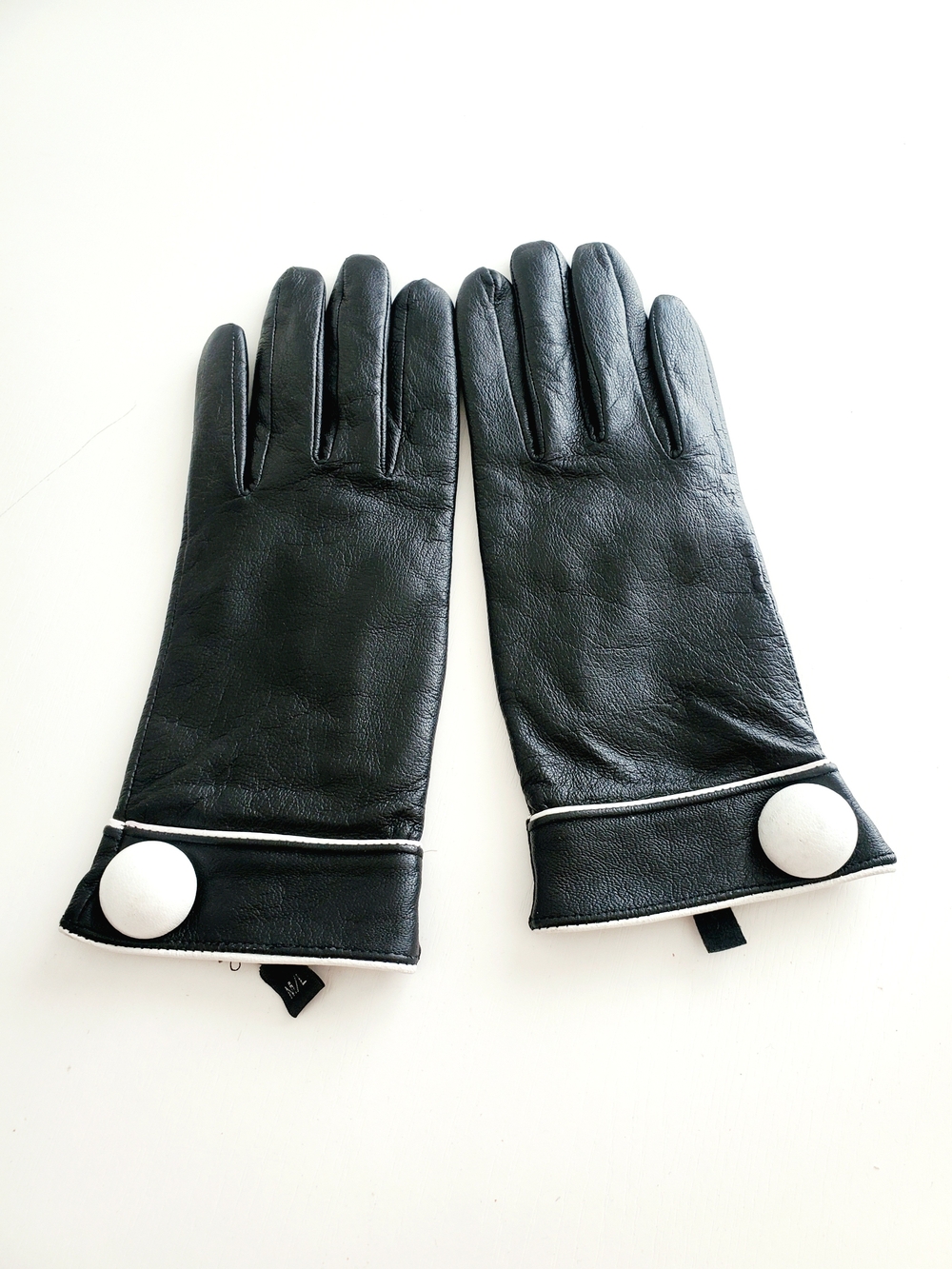 Classic Black Leather Gloves with White Trim